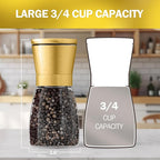 Home EC Original Gold Salt and Pepper Grinder Set of 2 - Adjustable Ceramic Grinder - Glass Salt and Pepper Shakers With Funnel and Ebook - Kitchen Spice Mill - Gold Kitchen Accessories