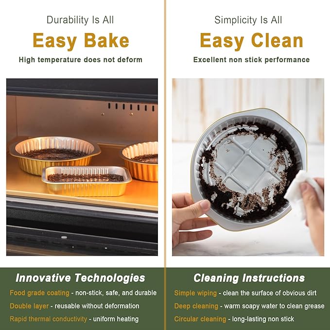 7.8" Aluminum Foil Pans with Integrated Handles and Snap-On Lids (5 pcs) | 2X Thickness Heavy-Duty Reusable Tin for Baking and Cooking