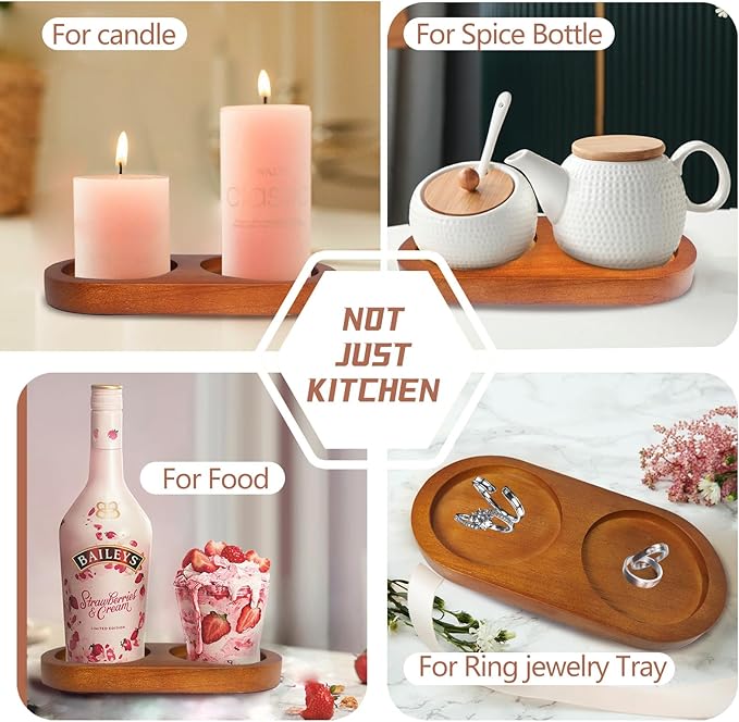 Hion Salt and Pepper Mill Tray, Rubberwood, Salt & Pepper Grinder Accessories（Inner Dia 2.76 inch / 7cm）fit many Mills & Shakers