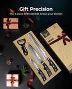 Essential Chef Knife Set, Professional Damascus Pattern Kitchen Knives Set 4 Pcs without Block, German Stainless Steel Sharp, for Bread, Meat Cutting, Fruits, Vegetable, Bbq, Home Cooking, Gift Box