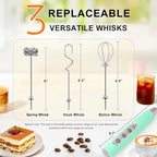 YUSWKO Baby Blue Handheld Milk Frother Wand for Coffee, Rechargeable Electric Whisk with 3 Heads 3 Speeds Drink Mixer Coffee Frother For Latte, Cappuccino, Hot Chocolate, Egg