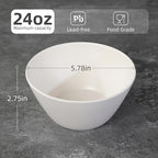 Bamboo Fiber Cereal Bowls Set 6 Pieces, 24 Ounce Soup Bowls White, Melamine Bowls Set Large for Kitchen, Deep Serving Bowls for Cereal, Soup, Oatmeal, Rice, Pasta, Salad, Off-white