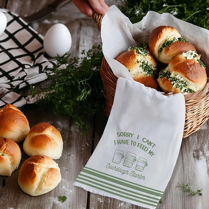 Funny Sourdough Baking Kitchen Towels, Gifts for Sourdough Bakers Tea Dish Towels for Kitchen, Baking Lover Gifts Decorative Hand Towels, 16x24 Inch Pink Green