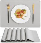 MOSAYT Vinyl Placemats Set of 6, Heat Resistant Place Mats 100% Waterproof Washable & Wipeable Faux Leather Reversible Table Mats for Kitchen Dining Party Indoor Outdoor, 12" x 17", Light Grey