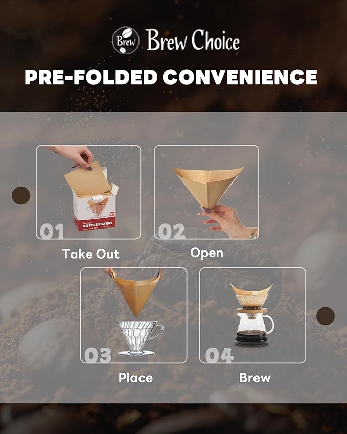Pre-folded Unbleached Cone Coffee Filters, 100 Count Disposable Paper Filters Compatible with Hario V60 Size 02 Drippers, Bodum & 1-5 Cups Pour Over and Drip Coffee Makers