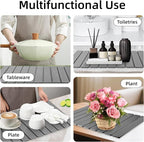 Stone Dish Drying Mat,24"(L)×16"(W) - Fast-Drying, Collapsible Kitchen Counter Mat for Dishes, Cups & Bottles with Sanding Tool + Placemat, Dark gray