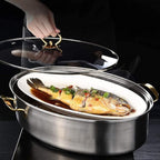 Stainless Steel Fish Steamer, Poacher Steamer Pot Pan Elliptical Shape, Stockpot for Steaming Fish, Boiling Soup, Special for Induction Cooker