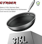 Hybrid 13.5Inch 316 Stainless Steel Pan, PFOA Free Non-Stick Wok, Dishwasher Oven Safe, Stay Cool Handle Skillet, Works with Induction Cooktop/Ceramic/Gas/Electric Stove