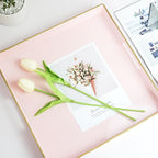 Spsyrine Pink Decorative Serving Tray with Handles, 13" X 13" Square Plastic Coffee Table Tray for Ottoman, Living Room, Bathroom, Home Decor.