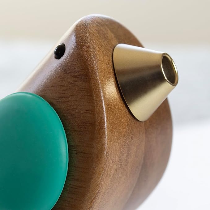 Wine Bottle Pourer, Fun Wine Pourer Spout Sings While It Pours, Airtight Wine Bottle Sealer, Acacia Wood with Turquoise Wings