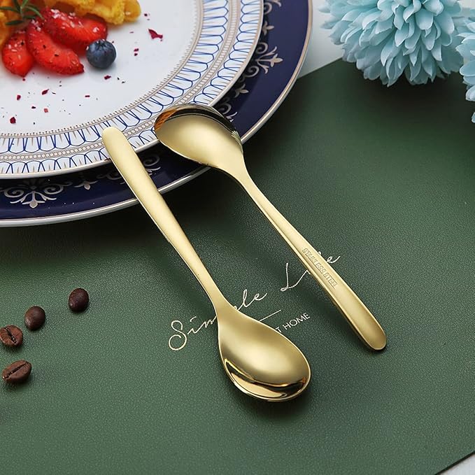 Gold Demitasse Espresso Spoons, 5.5'' Mini Coffee Spoons, Set of 6, Stainless Steel, Dishwasher Safe