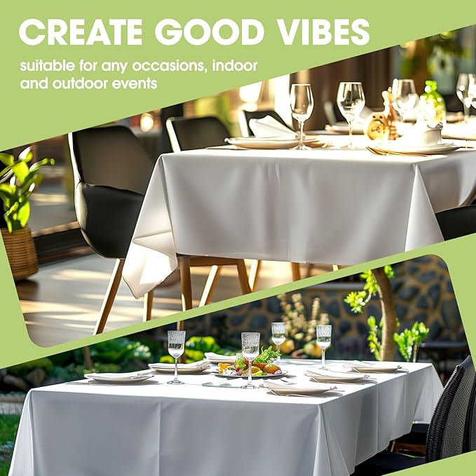 Pureegg Rectangle Table Cloth 60" x 84" – Durable Polyester Tablecloth Offers Reusable & Washable Protection, Ideal for Outdoor Party, Picnic, Wedding, Banquet and Birthday, 3 Pack, White