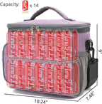 FlowFly Insulated Reusable Lunch Bag Adult Large Lunch Box for Women and Men with Adjustable Shoulder Strap,Front Zipper Pocket and Dual Large Mesh Side Pockets,Purple