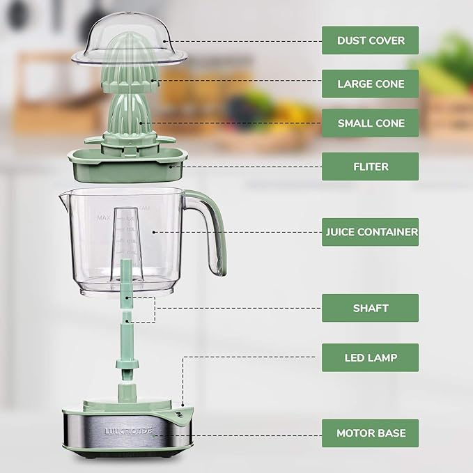 Electric Citrus Juicer 1.2L Large Volume - Orange Juicer with Powerful Motor and LED Working Lamp - Lemon Squeezer Electric for Orange Lemon Lime Grapefruit Green by LUUKMONDE