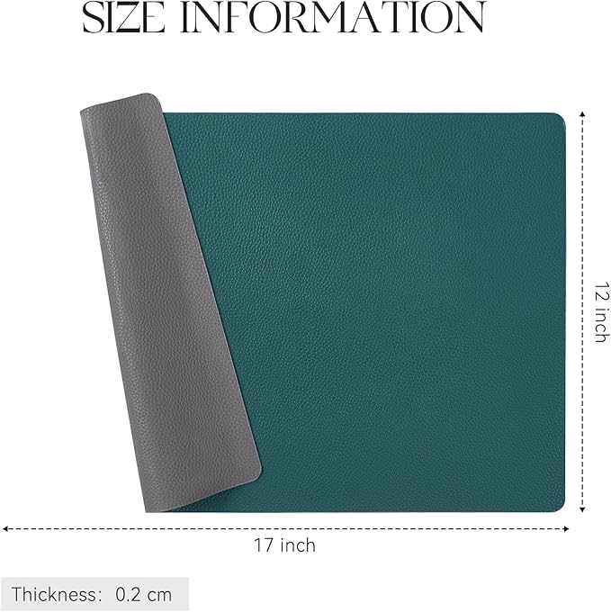 MOSAYT Vinyl Placemats Set of 6, Heat Resistant Place Mats 100% Waterproof Washable & Wipeable Faux Leather Reversible Table Mats for Kitchen Dining Party Indoor Outdoor, 12" x 17", Grey/Teal