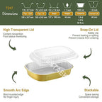 Oval Aluminum Foil Pans with Snap-On Lids (5 Pack) | 2X Thicker Heavy Duty Reusable Container 50oz for Take-Out (Gold)