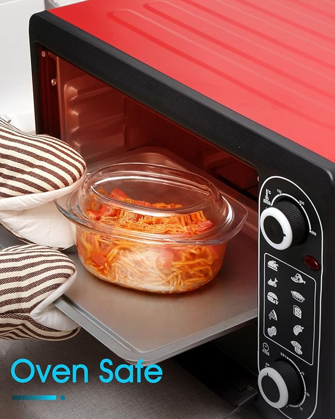 Mini-1 QT Oval Glass Casserole Dish With Lid, (Single Serving) Glass small casserole dish with lid, Glass Casseroles With Glass Lids, Microwavable Glass Casseroles Dishes, Glass Dish with Glass Lid
