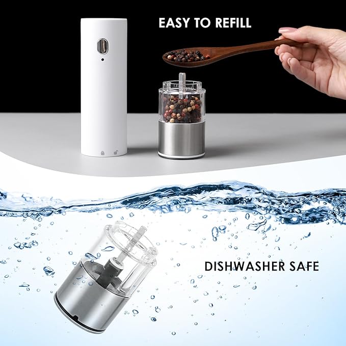 Vzaahu Electric Salt & Pepper Grinder Set Black & White Gorgeous Peppermill, Charging Indicator Light, Type-C Rechargeable, Long-lasting Battery-free, One-hand Operation, Home Cooking, Kitchen
