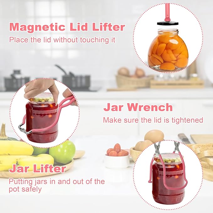 yeshine 21.5 Quart Canning Pot with Rack and Lid, Large Water Bath Canning Pot Set with Full Canning Tools Set, Stainless Steel Canner Supplies Starter Kit for Beginners for Home, Kitchen (Pink)