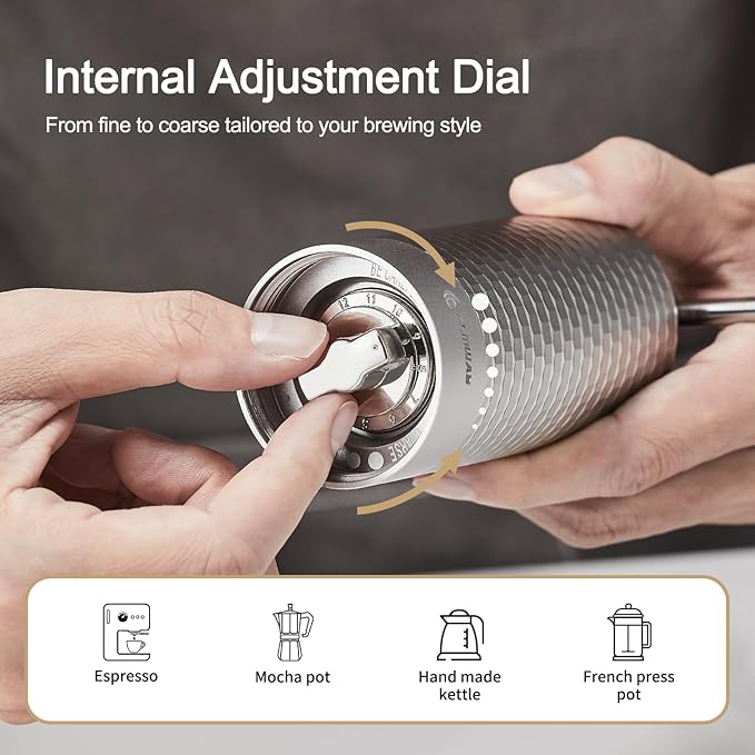 Manual Coffee Grinder, Hand Coffee Grinder, Metal Body and Magnetic Handle,Five star Stainless Steel Conical Burr Portable Coffee Grinders for Home Use