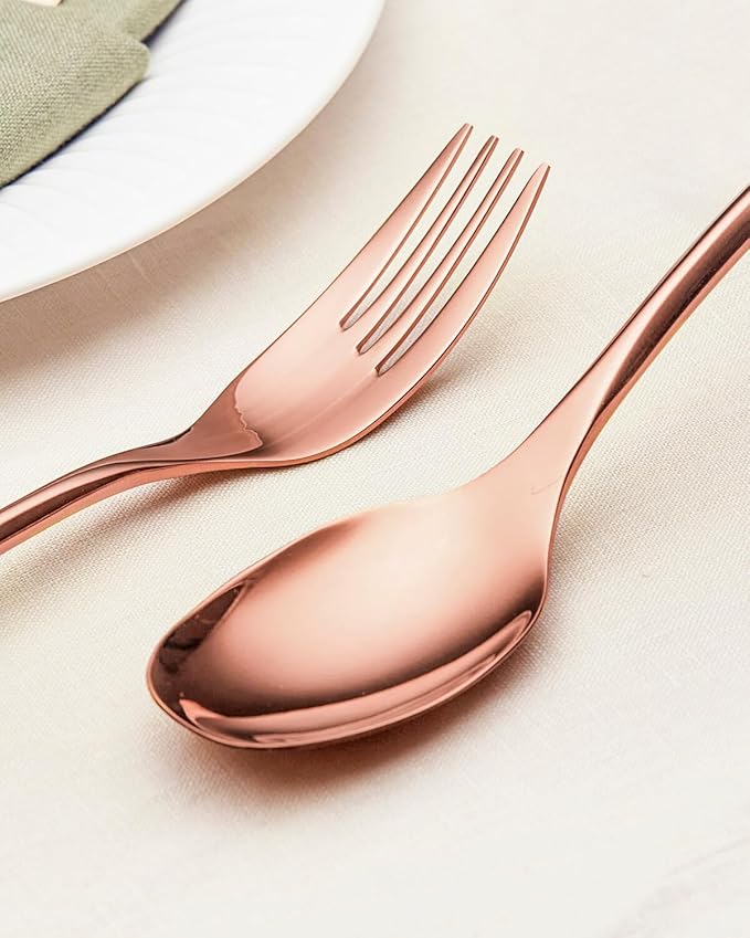 Lemeya 20-Piece Rose Gold Silverware Set for 4,Modern 18/10 Stainless Steel Flatware Set,Luxury Cutlery Set,Unique Utensils Set for Restaurant,Spoons and Forks Set,Mirror Polished,Dishwasher Safe