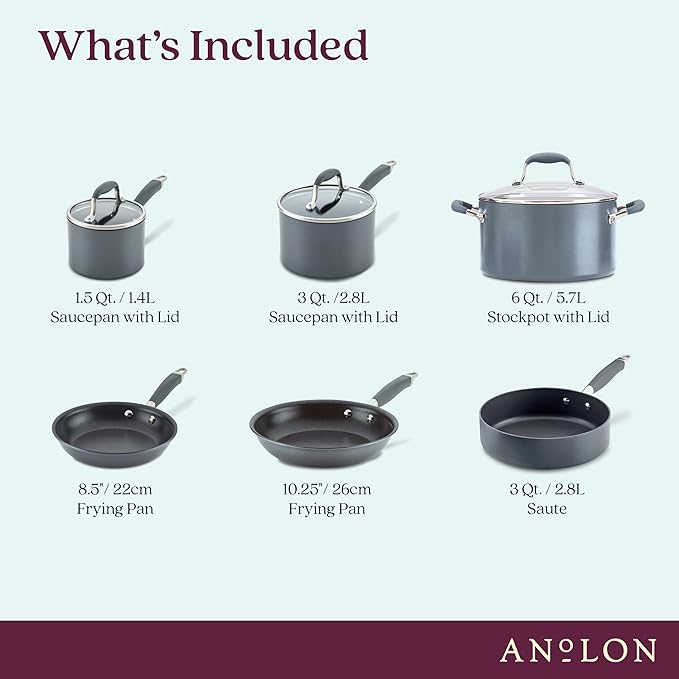 Anolon Advanced Home Hard Anodized Nonstick Cookware/Pots and Pans Set, 9 Piece - Moonstone