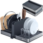 Foldable Dish Drainer Rack with Removable Cutlery Holder Stainless-Steel Dish Drying Rack with Dual Parts, Space-Saving Dish Rack, Rustproof Utensil Drainer for Kitchen Counter, Gray/Steel