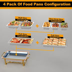 Chafing Dishes for Buffet 4 Pack, 9Qt Chafing Dish Buffet Set with Different Food Pans Combo, Food Warmers for Parties Buffet, Events & Weddings, Gold