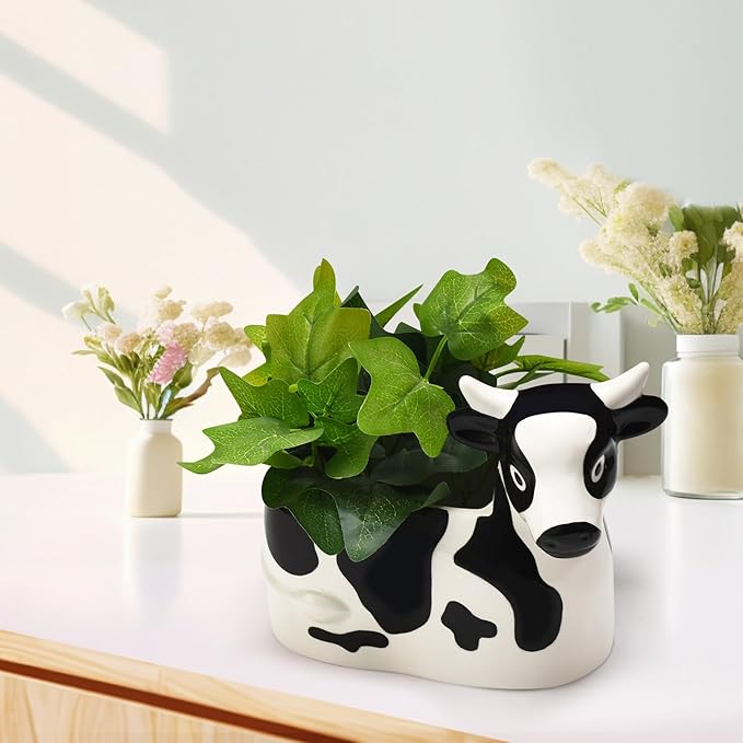 Cow-Shaped Cheese Slice Holder for Refrigerator - BPA-Free Ceramic Cheese Saver -Dishwasher- Holder with Hinged Lid - Sliced Container for Fridge - Keeps Cheese Fresh & Flavorful