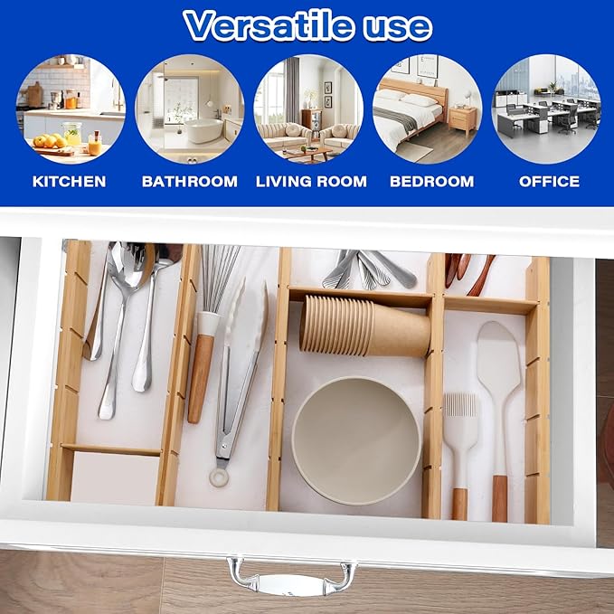 6 Pack Bamboo Drawer Dividers with 12 Inserts Expandable Adjustable 17" to 22" Drawer Organizers Separators for Kitchen, Bedroom, Home, Clothes, Dressers, Office