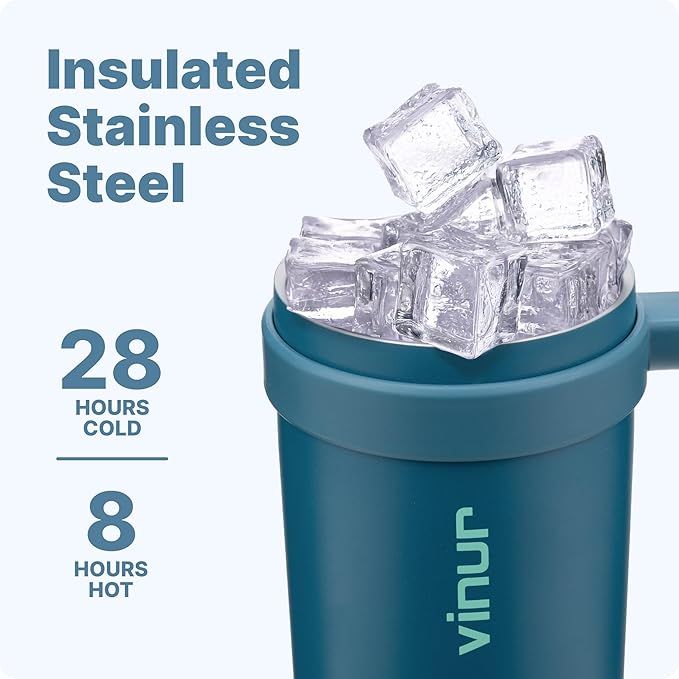 VINUR Insulated Tumbler with Handle- 30 oz Stainless Steel Vacuum Travel Coffee Mug with Straw Lid-Leak Proof Water Cup for Women| Cup Holder Friendly, Indigo Blue