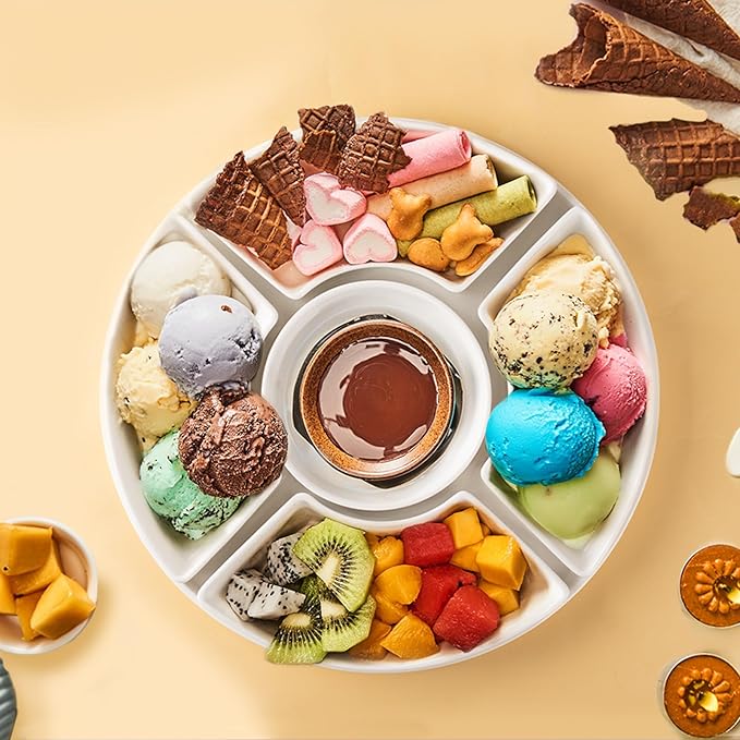 12.8" Serving Tray and Platters, Divided Serving Dishes, Serving Trays for Entertaining, Appetizer Serving Tray, 6 Removable Serving Dishes Set for Chips and Dip, Veggies, Candy and Snacks, White