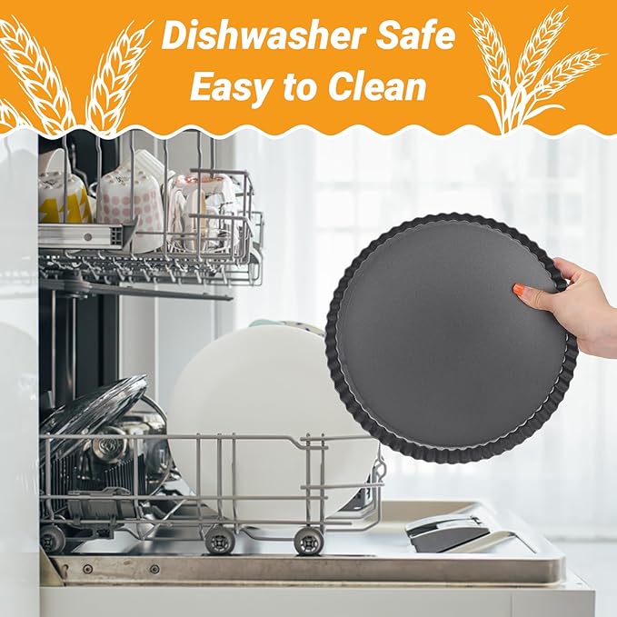 Beasea Tart Pan 10 Inch with Removable Bottom, Non Stick Quiche Pan Pie Shell Fluted Edge Tart Pan, Loose Base Carbon Steel Round Cooking Pan for Baking