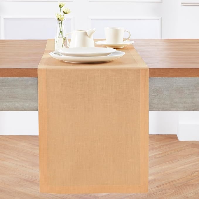 Solino Home Linen Table Runner 72 Inches Long - 100% Pure Linen Peach Table Runner 14 x 72 Inch for Summer - Fete
