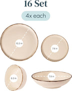 Earthenware dinnerware set 4 persons Rustic 16 pcs - Rustic design dinnerware set, dishwasher safe - Bowl and plate set - Pure Living dinnerware in beige…