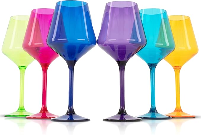 Unbreakable Stemmed Wine Glasses – Colored Wine Glasses Set of 6 Plastic Drinking Glasses Wine, Water – Acrylic Wine Gifts for Birthday Women Party, Stylish Glasses for Parties & Everyday (Jewel)