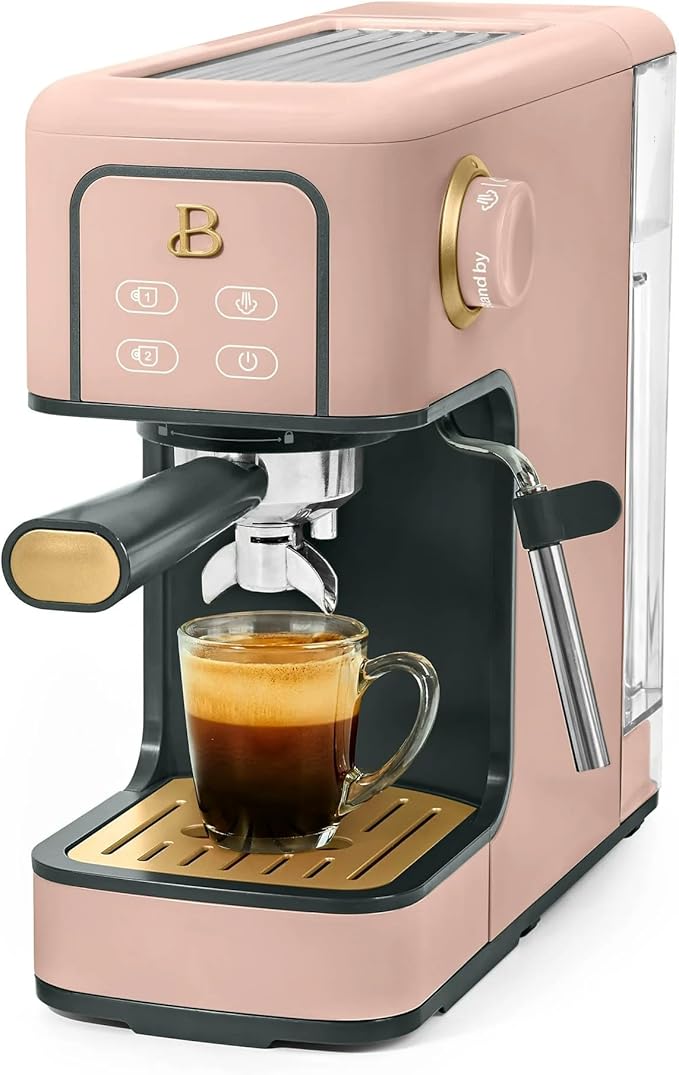 Beautiful 20-Bar Slim Espresso Machine | Single & Double Shot Programmable Brewing, Compact 4.7-in Width, Stainless Cup Warmer, Auto Shut-Off, 50 oz Tank (Rose)