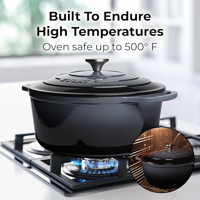 Zulay Kitchen 6 Quart Enameled Cast Iron Dutch Oven with Lid, Silicone Trivet & Heat Pad – Premium Durability & Oven Safe up to 500°F – Heavy Duty Cookware Perfect for Bread Baking, Stews, Braising & Roasting – Gray