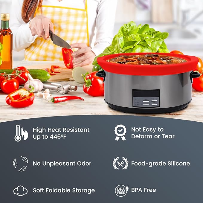 Slow Cooker Liners fit Crock Pot 7-8 QT,Maywe Tanso for Crock Pot Liners For 7-8 Quart Oval or Round Slow Cookers,Reusable & Leakproof Silicone Slow Cooker Liner For Crockpot,Dishwasher Safe BPA Free