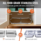 VEVOR Chafing Dish Buffet Set, 8 Qt 2 Pack, Stainless Steel Chafer with 2 Full Size Pans, Rectangle Catering Warmer Server with Glass Lid Water Pan Folding Stand Fuel Holder, for Wedding Party Banquet