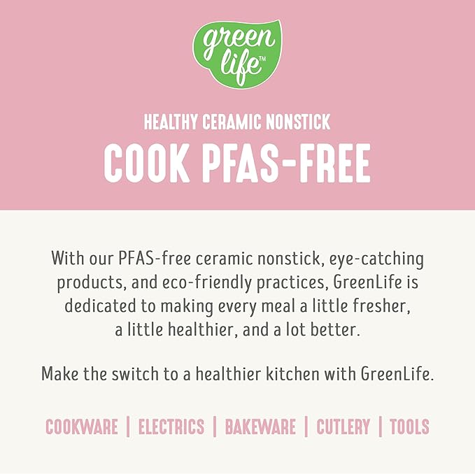 GreenLife 16 Piece Nonstick Cookware Set, Soft Grip Non-Toxic PFAS-Free Ceramic Pots & Pans, Dishwasher & Oven Safe, Frying, Sauce, Saute, Utensils, Glass Lids, Stay-Cool Handles, Wobble Free, Pink