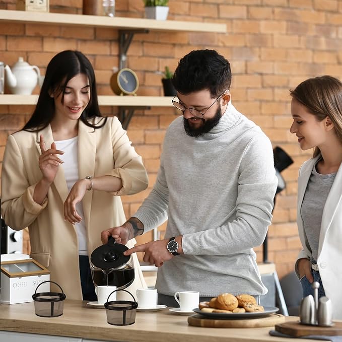 Maxdot 4 Packs Reusable Coffee Filters 4-5 Cup Replacement Mesh with Handle 2.8 x 3.1 x 2 Reusable Filter Basket Compatible with Mr. Coffee Most Coffeemakers Brewers Universa (Stainless Steel,Gold)