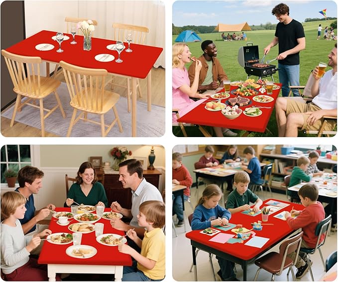 SereneGrace Elastic Table Cover, Windproof Tablecloth, 24x48 Inch Reusable Spandex Fitted Stretch 4-Foot Rectangle Table Cloth for Dining Room, Banquets, Events, Craft Displays, Parties, Red