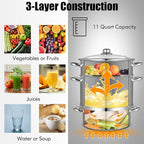 Giantex 11 Quart Juice Steamer Fruit Vegetables Juicer Steamers w/Tempered Glass Lid, Hose, Clamp, Loop Handles Stainless Steel Steam Juicer Multipots Kitchen Cookware for Making Juice, Jelly, Pasta