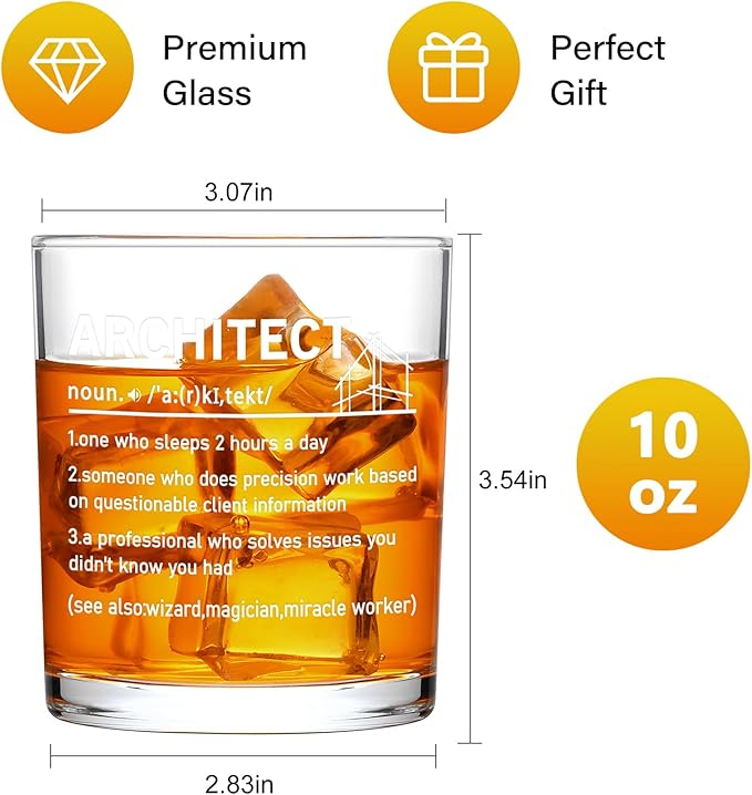 Futtumy Architect Definition Whiskey Glass, Architect Gifts for Men, Funny Architecture Architectural Engineering Gifts for Architects, Birthday or Christmas Gift, 10 OZ Old Fashioned Glass