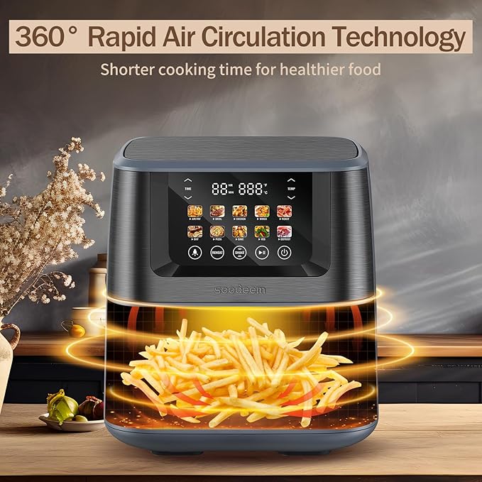 SEEDEEM Max XL Air Fryer 8QT, 10-in-1 Digital Air Fryer Oven with Color Touchscreen & Viewing Window, Toaster Oven Combo for Broil, Roast, Dehydrate, Bake – Gary