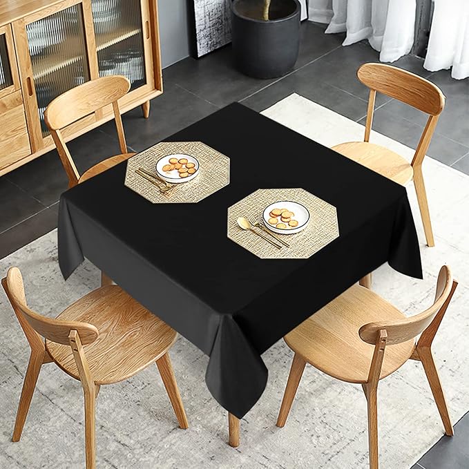 sancua 2 Pack Black Tablecloth 54 x 54 Inch, Stain and Wrinkle Resistant Square Table Cloth - Washable Polyester Table Cover for Dining Tables, Buffet Parties and Camping