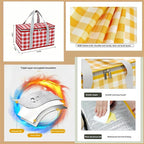 2pcs Insulated Reusable Food Picnic Bag Beach Bags, Beach Bag Cooler Bags with Zippered Top - Insulated Bag for Hot or Cold,Picnic Basket Collapsible, Outdoor Party, Camping,Festivals (A)