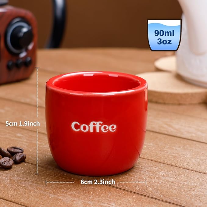 Ceramic Espresso Cup set of 6, One Shot Coffee Cups, Double Walled 3 oz/90 ml Tiny Cofffee Mugs Demitasse for Espresso, Porcelain Coffee Mugs Set of 6 colors