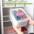 Large Fruit Containers for Fridge, Airtight Food Storage Containers with Removable Colander, Dishwasher and Microwave Safe, Berry Produce Container Keep Fruits, Vegetables, Meat Fresh Longer, 6 Pcs